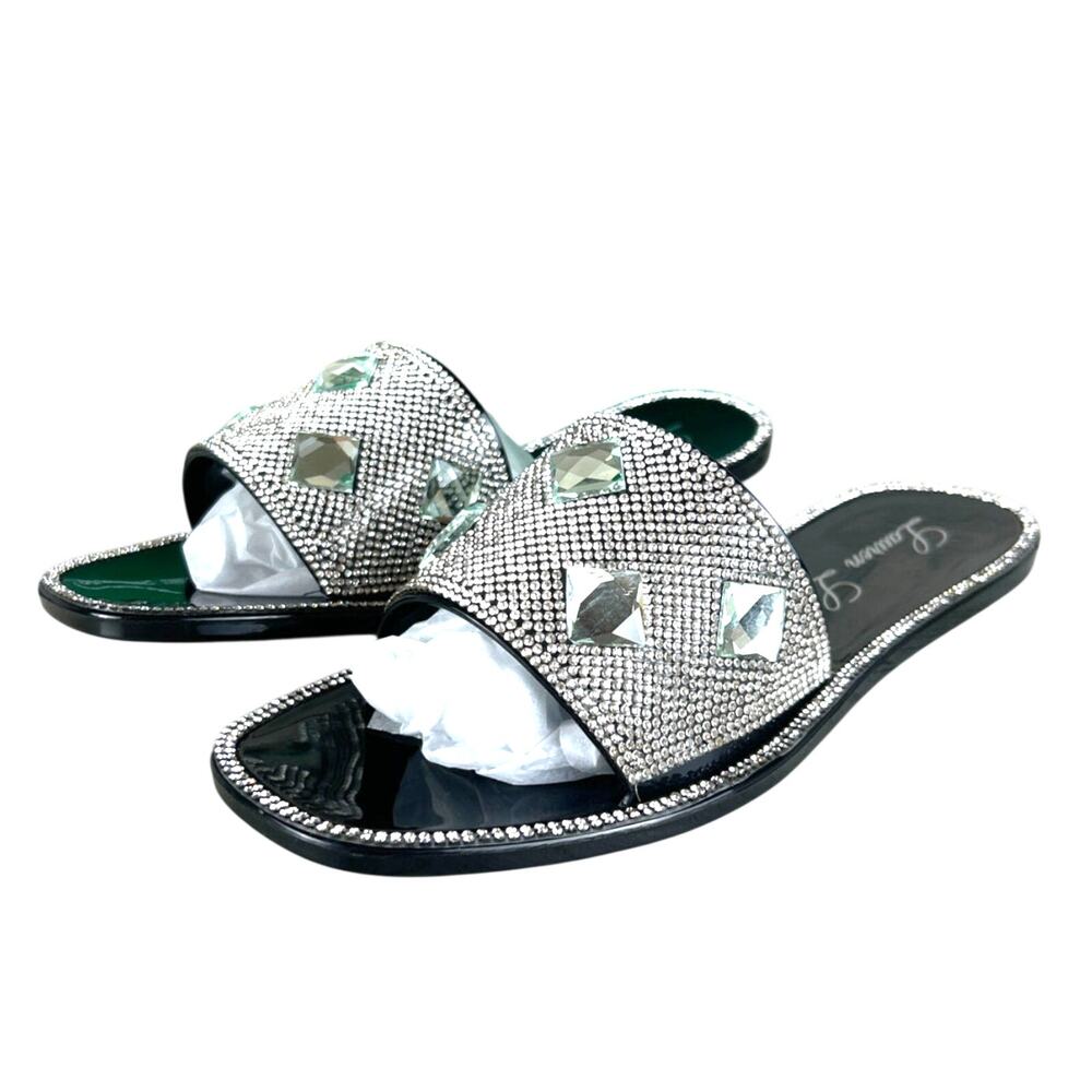 Lauren Lorraine Bianca Womens 8.5 Black Silver Jeweled Jelly Slide Sandals NWT